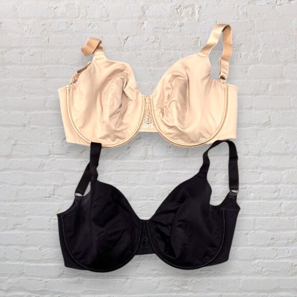 VANITY FAIR ~Set of 2~ Beige & Black 76080 Full Figure Underwire Bras 34H - Picture 1 of 3